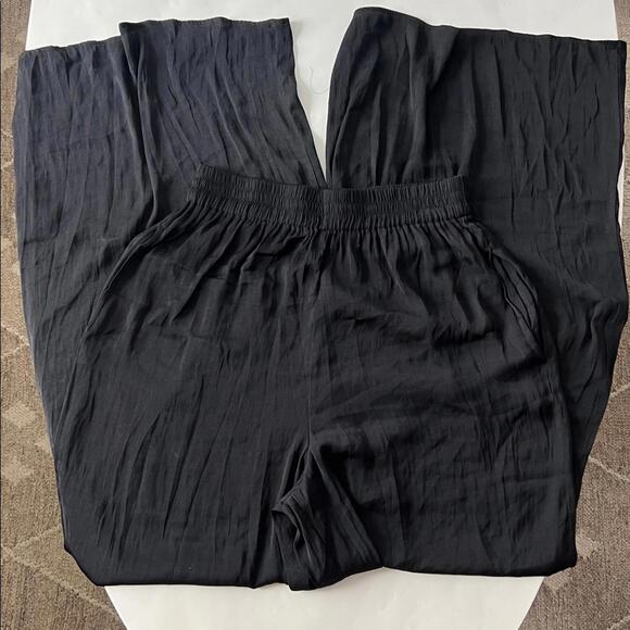 ZARA Black Wide Leg Flowy Pull On Pants Pockets Size Small - Picture 5 of 8